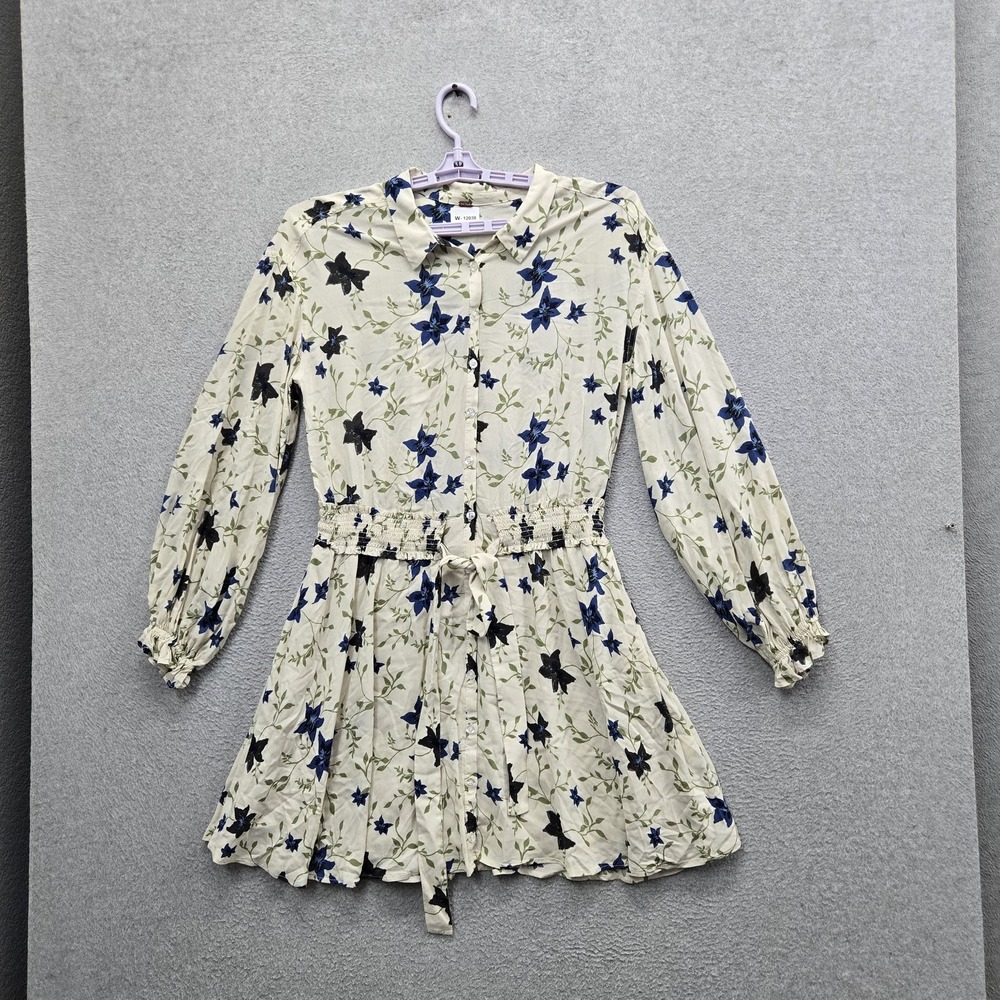 Free People Women Dress‎ M Cream Floral Lighten Up Mini Fit & Flare